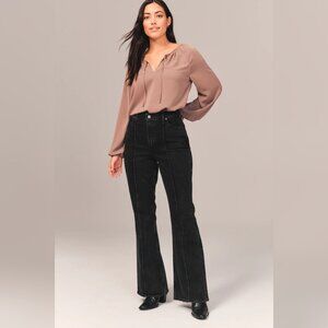 NWT Abercrombie Curve Love High Rise Vintage Flare Jean Black with Pintuck Seams